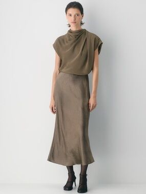 Aritzia Babaton Slip Satin Bias Maxi Skirt - Gabbro Taupe